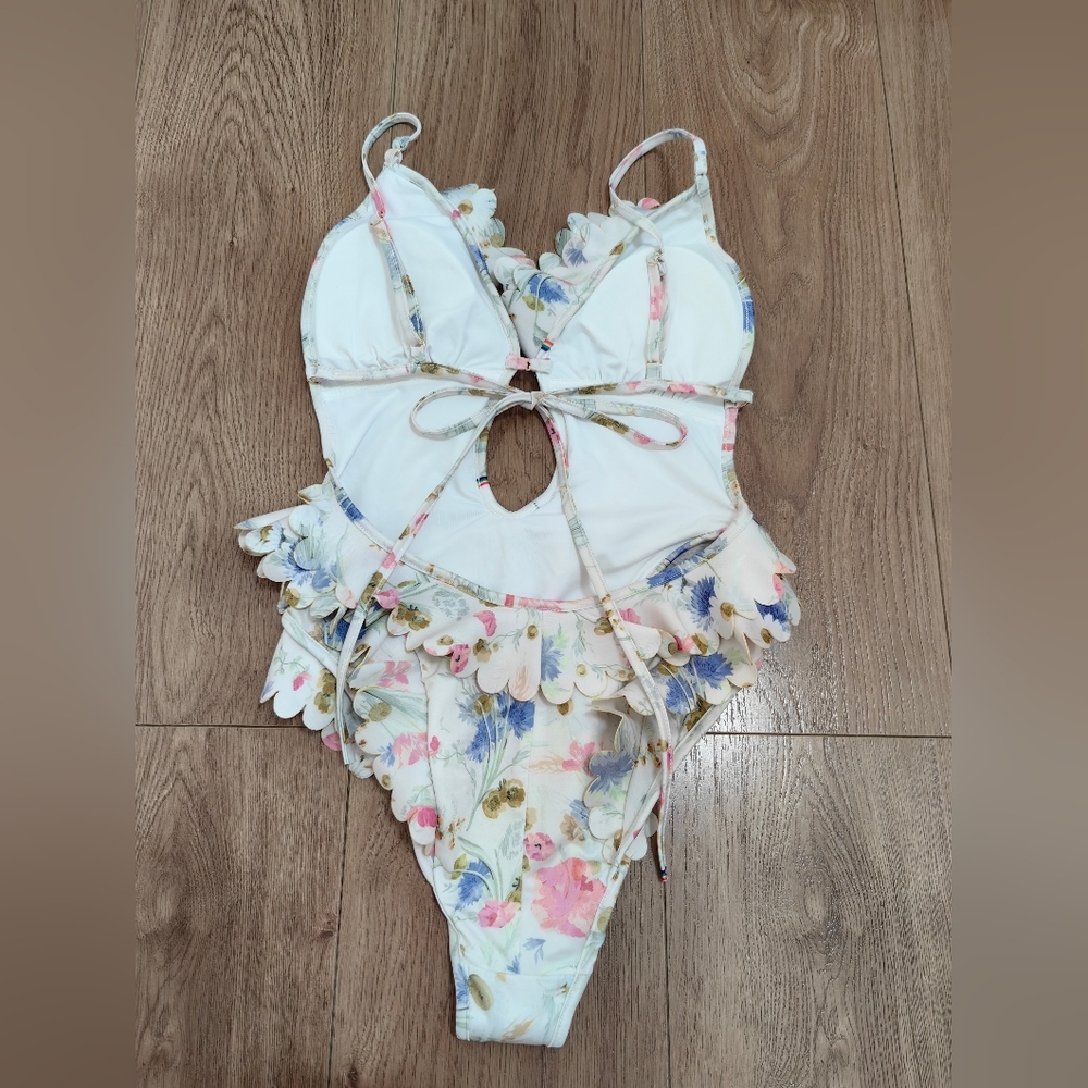 Zimmermann Lucky Waterfall Frill One Piece Swimsuit in Cream Bouquet Floral - Picture 5 of 8